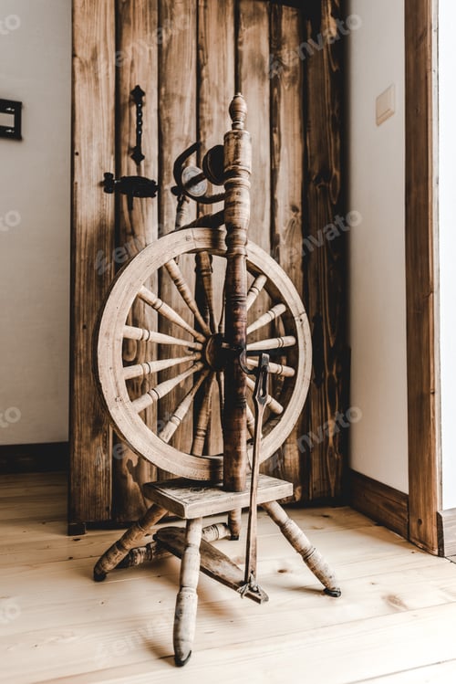 Preview: retro wooden loom near textured opened door in room