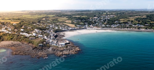 Preview: Aerial view of the Cornish fishing village of Coverack and its sandy beach