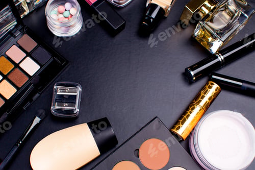Preview: Cosmetics on dark background, closeup