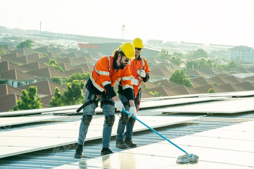 Preview: Engineer working setup Solar panel at the roof top. Engineer or worker work on solar panels or solar