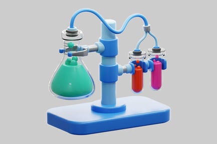 Preview: Laboratory apparatus with attached test tubes and flasks