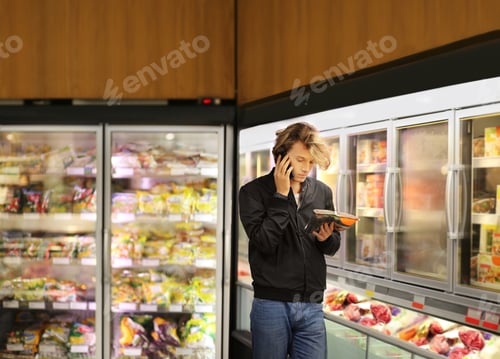 Preview: Man Choosing Frozen Food From A Supermarket Freezer