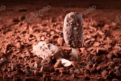 Preview: Cold almond ice cream made of nuts and chocolate icing.
