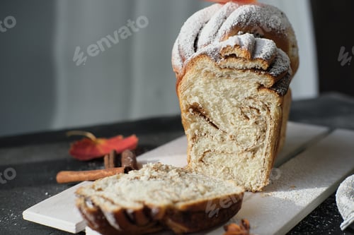 Preview: artisan cinnamon swirl bread on wooden rack