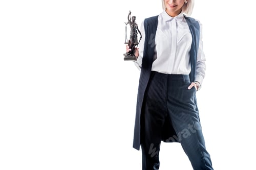 Preview: partial view of lawyer holding temida in hand isolated on white