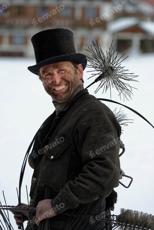 Preview: Germany, portrait of chimney sweep with top hat