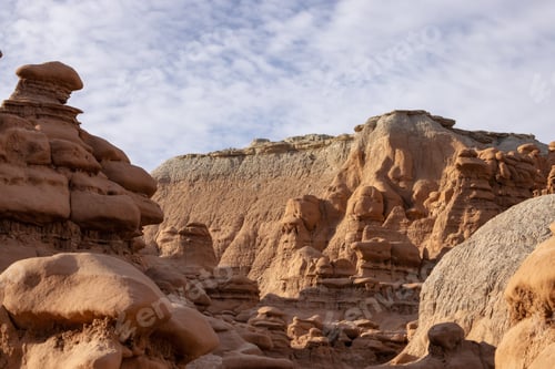 Preview: Red Rock Formations and Hoodoos in the Desert at Sunrise.