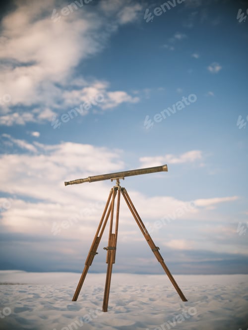 Preview: A telescope on a sandy dune in the middle of the desert for star gazing