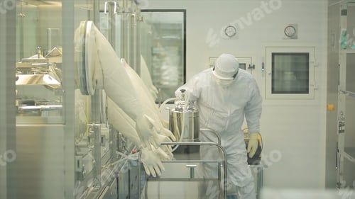 Preview: Pharmaceutical industry. Male factory worker inspecting quality of pills packaging in pharmaceutical