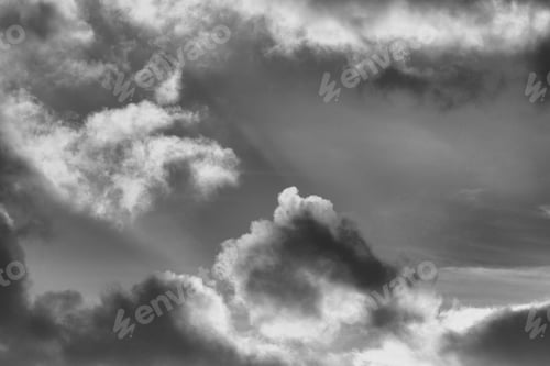 Preview: Dark Clouds In Sky - Black And White Photograph Of Some Late Afternoon Gray And White Clouds In A