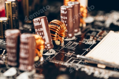 Preview: Computer electronic circuit board with processor close up