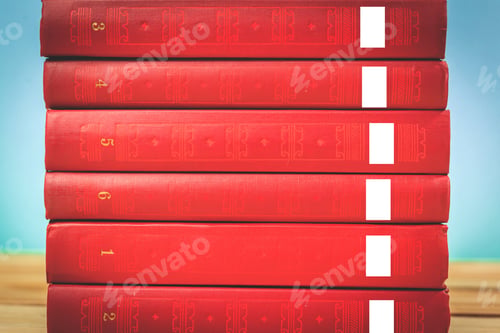 Preview: Vintage old books on wooden deck table
