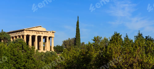 Preview: Athens, Greece. Hephaestus temple on blue sky background