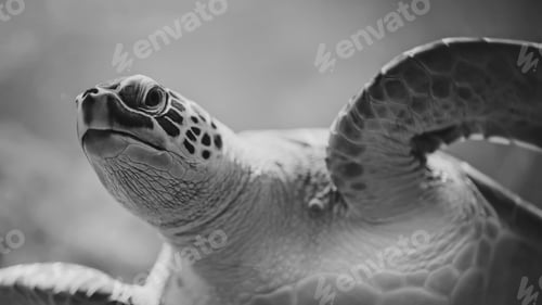 Preview: Close-up of chelonia mydas - green sea turtle in its habitat underwater. Beautiful tropical animal.