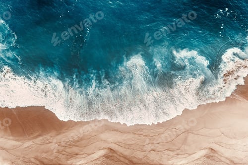 Preview: Aerial view of the blue ocean waves on the beach. Beautiful sandy beach with blue sea