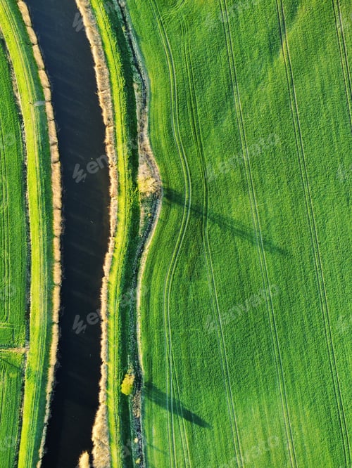 Preview: Aerial view of the river in a green field