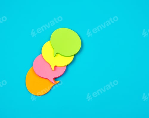 Preview: Stack of multicolored empty paper stickers in the form of clouds