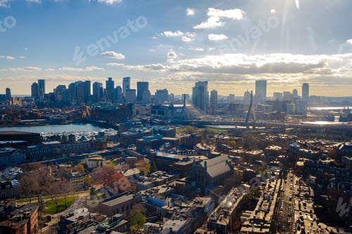 Preview: Aerial view of Boston from Bunker Hill Monument - Boston, Massachusetts, USA
