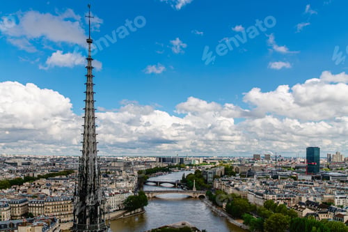 Preview: Aerial view from Notre Dame of Paris cityscape with Seine river, France