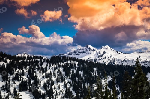 Preview: Mt. Rainier Sunset Winter Mountain View, Mt. Rainier National Park Washington