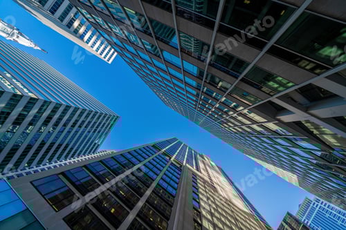 Preview: Modern office glasses buildings cityscape under blue clear sky in Washington DC, USA
