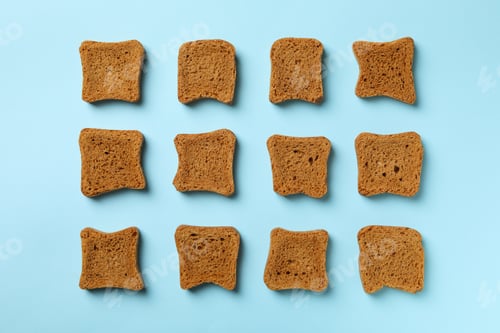 Preview: Flat lay with sandwich bread slices on blue background