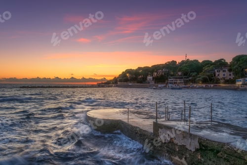 Preview: Sunset over Concrete Platform in Castiglioncello seafront, Tuscany, Italy