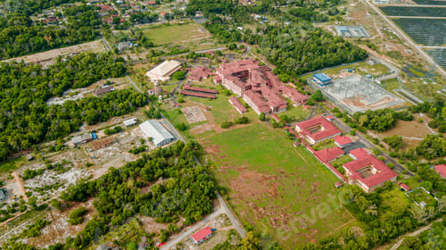 Preview: Aerial drone view of countryside houses scenery at Pantai Jambu Bongkok, Marang, Terengganu, Malaysi