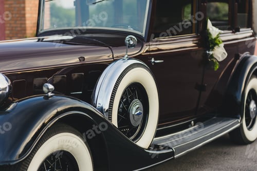 Preview: Old luxury Lincoln car used by bridal couples on their wedding day.
