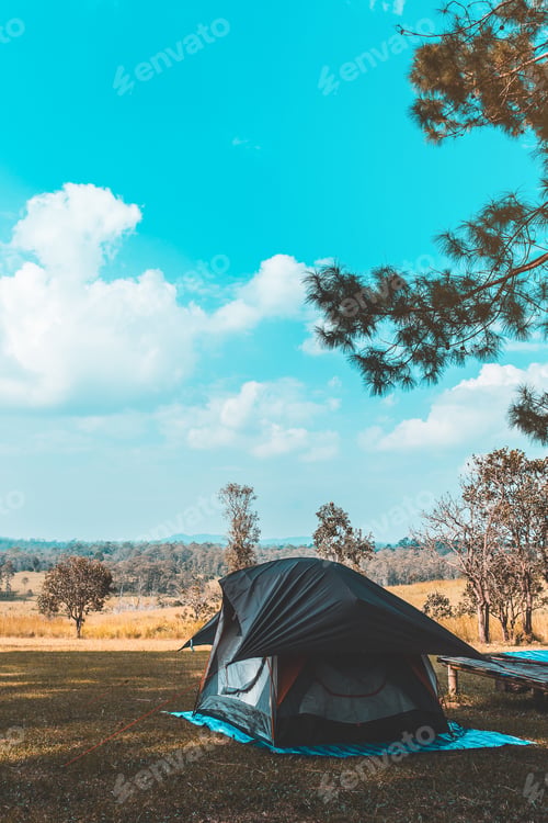 Preview: tourist tent camping in mountains