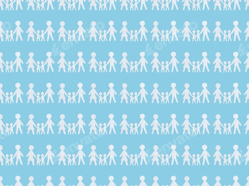 Preview: seamless background pattern with white paper cut families on blue, Independence Day concept