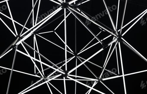 Preview: Abstract geometric black background made of light tubes. Black and white colors.
