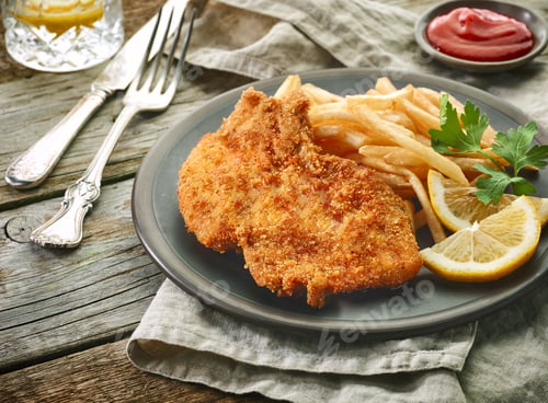 Preview: pork schnitzel and fried potatoes