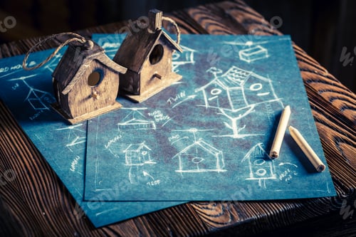 Preview: Project of small bird house in wooden workshop