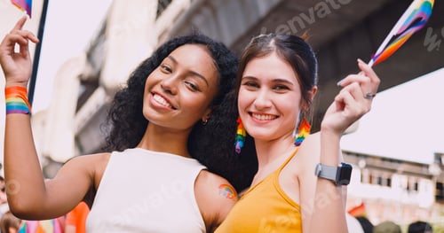 Preview: A lesbian couple representing the symbol of homosexuality in a pride parade.