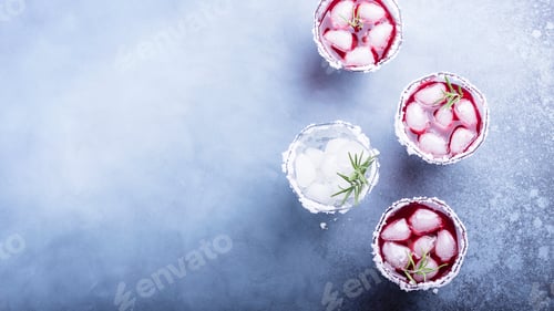 Preview: Refreshing Cocktails with Ice on a Blue Background