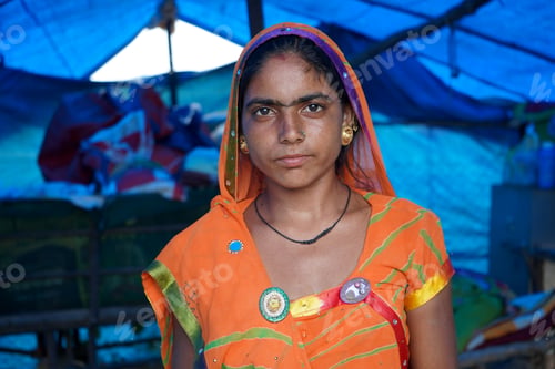 Preview: Nomadic tribe woman at the tent, India.