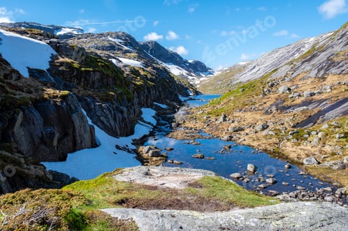 Preview: A breathtaking view of a tranquil mountain lake in Norway, showcasing the stunning beauty of the