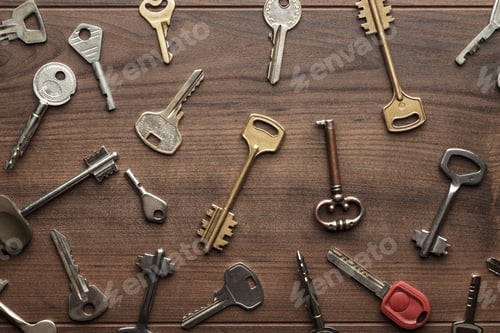 Preview: Many Different Keys On Wooden Table