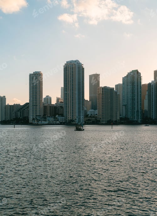 Preview: Stunning view of a metropolitan cityscape with an abundance of modern skyscrapers and a river
