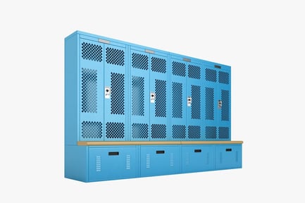 Preview: Blue Metal Lockers with Bench