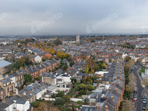 Preview: Street and house in the suburbs of Dublin, Ireland, Aerial view