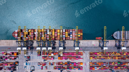 Preview: Aerial view container cargo ship freight shipping international, Global business freight shipping