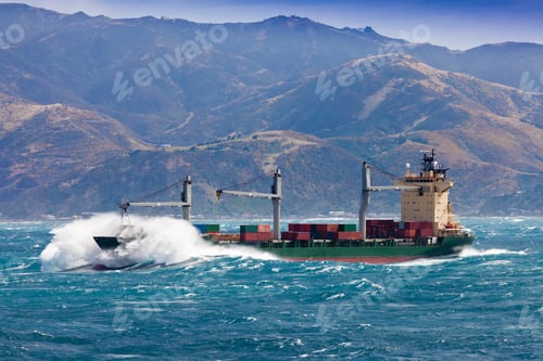 Preview: Loaded container freight ship in stormy sea
