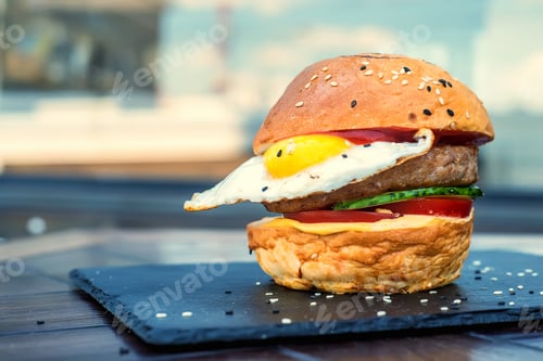 Preview: Homemade hamburger with egg