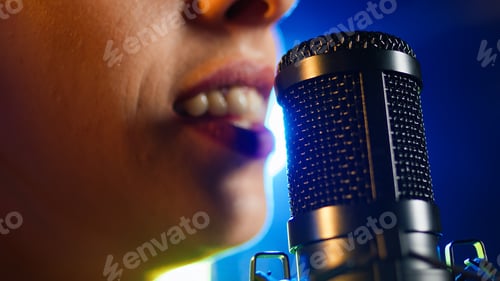 Preview: Confident female singer performing live in a rock nightclub