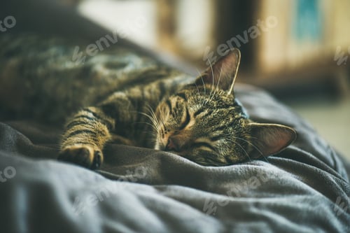 Vista previa: Cute grey cat sleeping on the coach