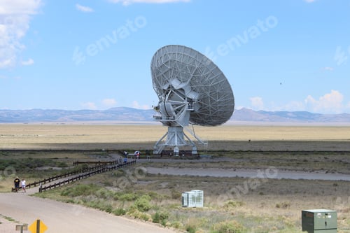 Preview: View of the large radio telescope in the field near Socorro on a sunny day, New Mexico