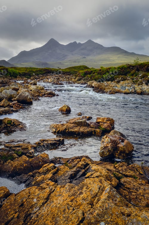 Preview: Landscape of Cuillin hills and river, Scottish highlands