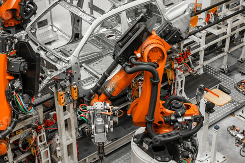 Preview: Car bodies are on assembly line. Factory for production of cars. Modern automotive industry